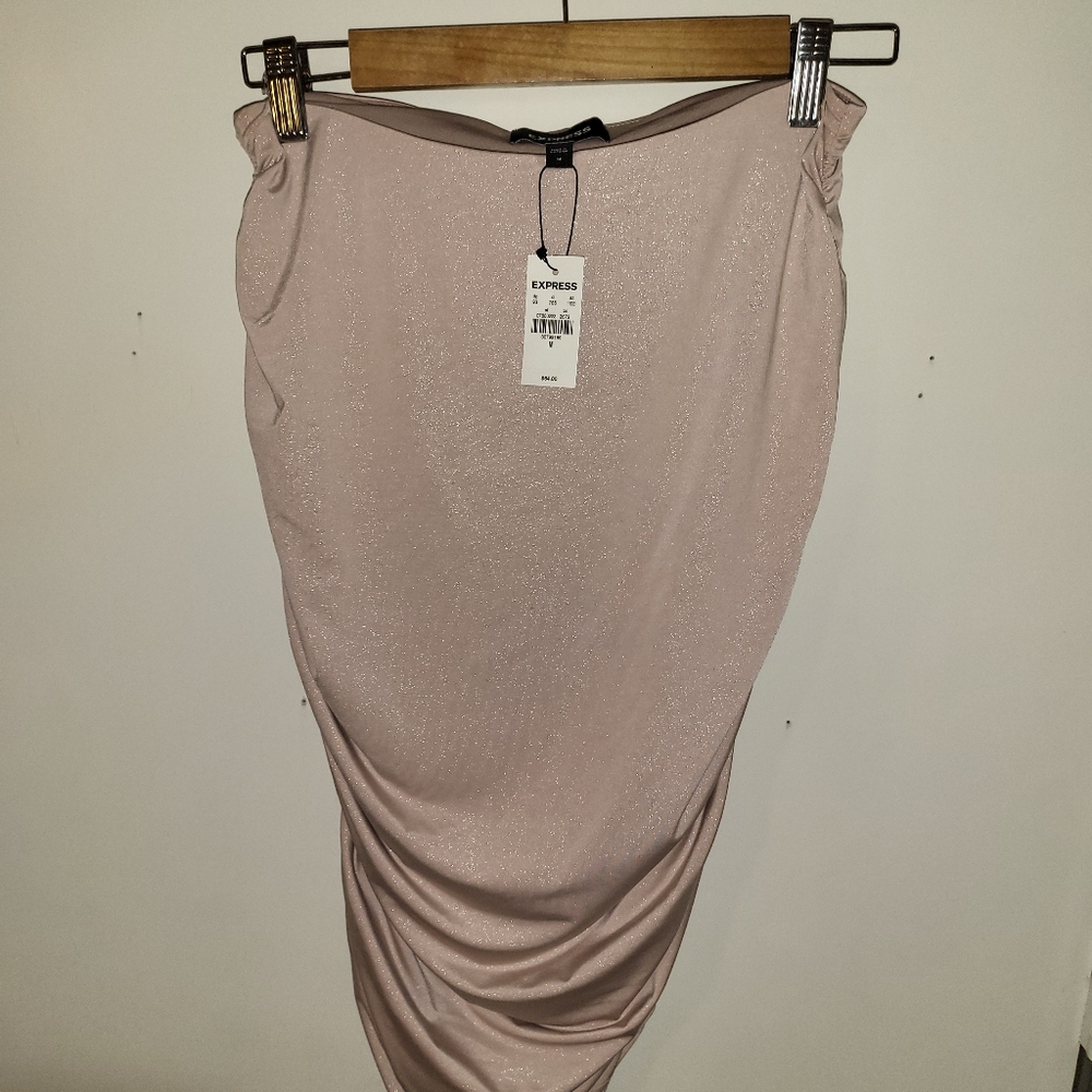 New Express Metallic Silky Jersey Super High Waisted Ruched Mini Skirt Medium